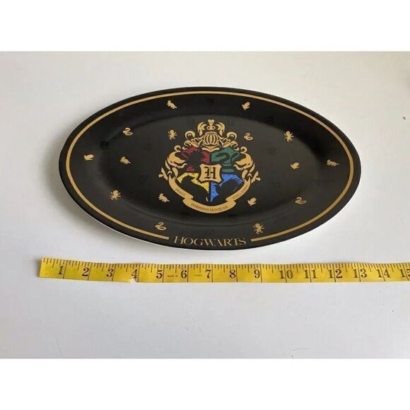 Harry Potter Hogwarts Oval Serving Platter Tray Ceramic Black/Gold Crests NEW - Picture 4 of 9